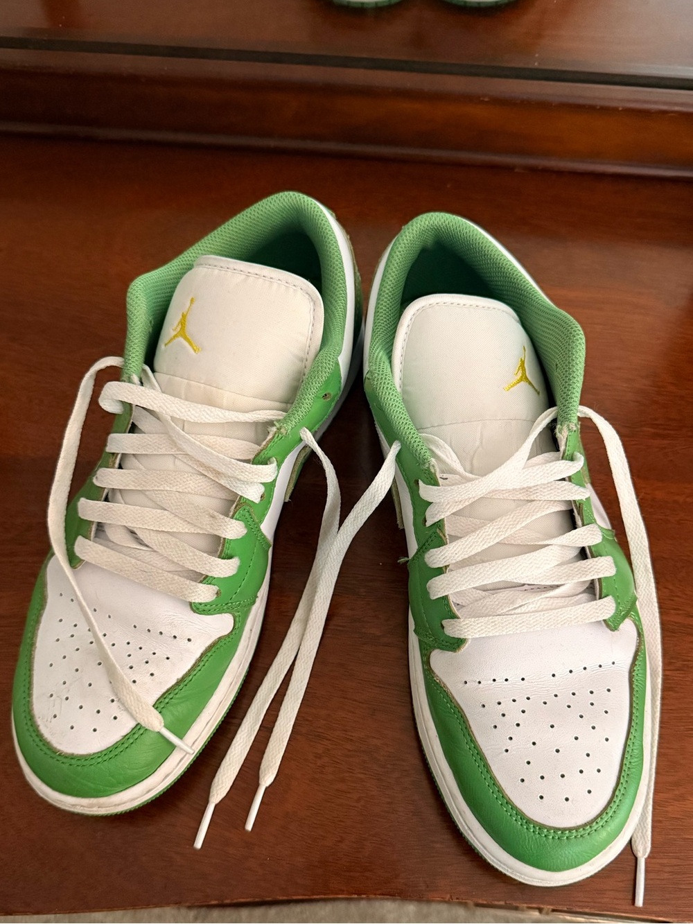 Jordan Low Top Sneakers - White & Green with Gold Jumpman